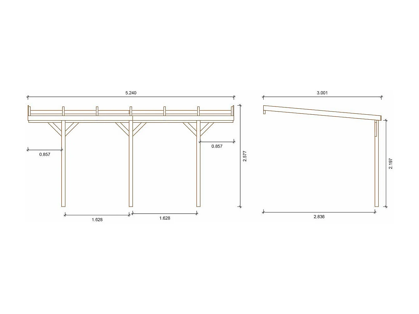 Carport bois adossé voiture " Solar 2  " - 300 x 454 x 245 cm