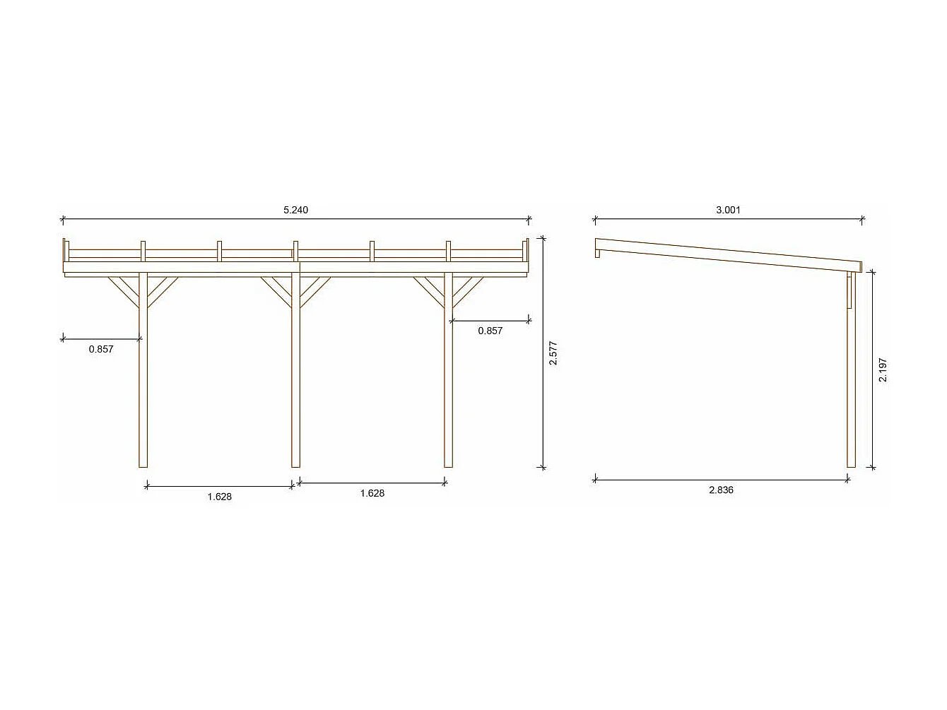 Carport bois adossé voiture " Solar 2  " - 300 x 454 x 245 cm