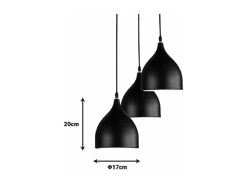 plafonnier suspension luminaire trois lumières métal noir 30x17x120 cm