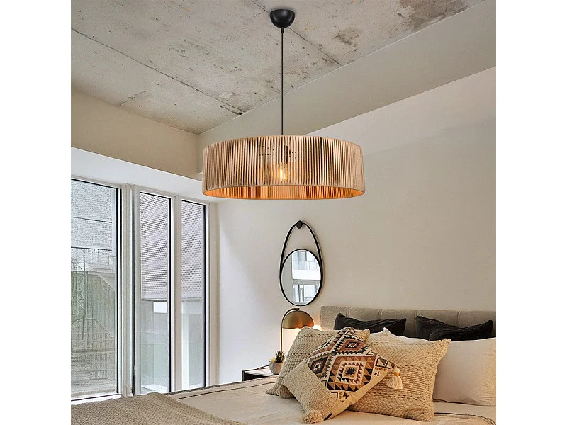 suspension luminaire plafonnier e27 abat jour bois 55x20 cm