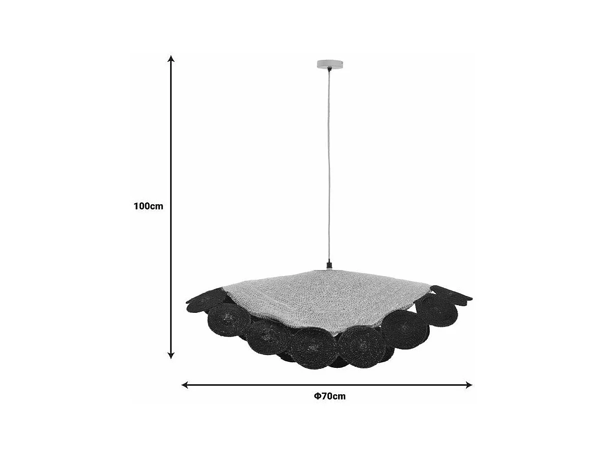 plafonnier suspension luminaire noir en jute 70x100 cm