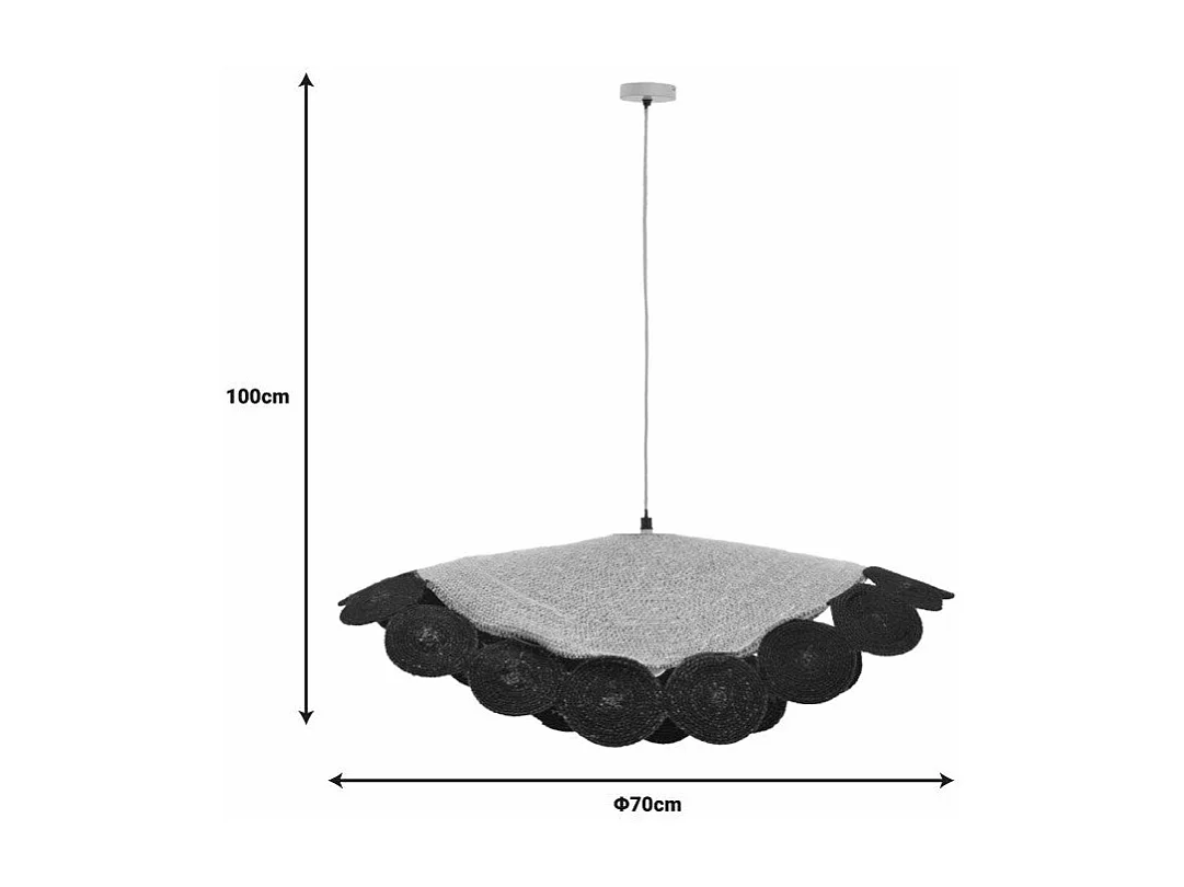 plafonnier suspension luminaire noir en jute 70x100 cm