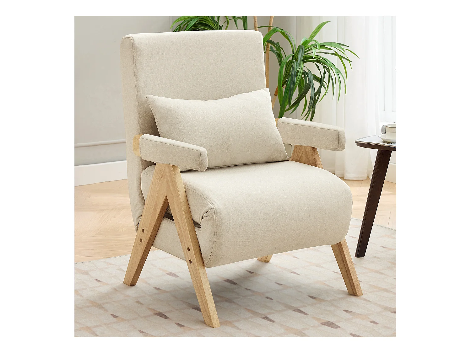 Fauteuil convertible 3 en 1, Canapé-lit pliant - 64 x 68.5 x 93 cm - Tissu en lin - avec fonction couchage Beige