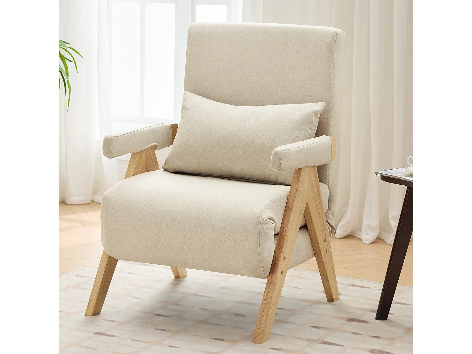 Fauteuil convertible 3 en 1, Canapé-lit pliant - 64 x 68.5 x 93 cm - Tissu en lin - avec fonction couchage Beige