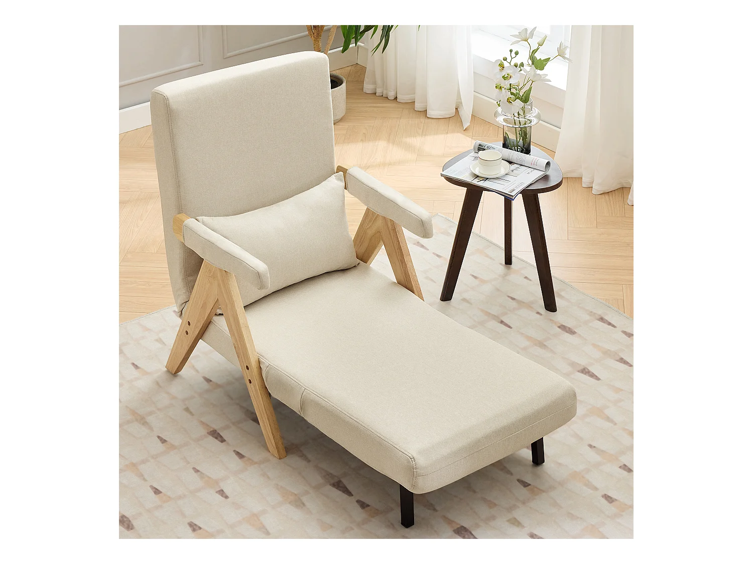 Fauteuil convertible 3 en 1, Canapé-lit pliant - 64 x 68.5 x 93 cm - Tissu en lin - avec fonction couchage Beige