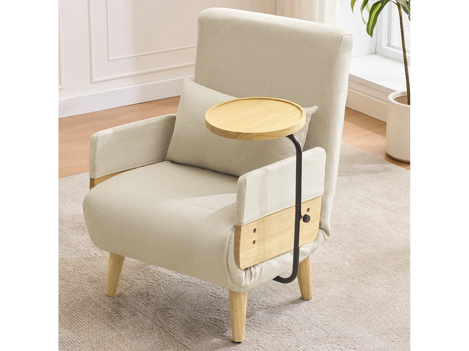 Divano letto 3 in 1, divano letto pieghevole - 58 x 67 x 88 cm - Tessuto di lino - con funzione letto - Beige