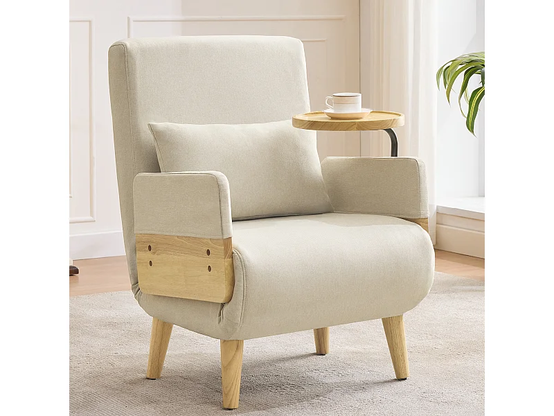 Fauteuil convertible 3 en 1, Canapé-lit pliant - 58 x 67 x 88 cm - Tissu en lin - avec fonction couchage - Beige