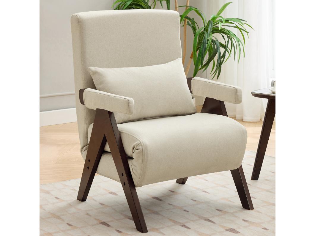 Sofa 3 w 1, rozkładana sofa - 64 x 68,5 x 93 cm - tkanina lniana - z funkcją spania beż + orzech