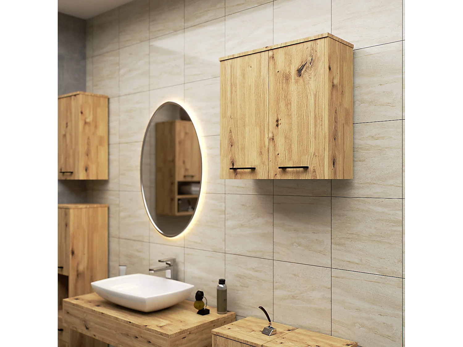 Hangende Badkamerkast FIN W60 met 2 Deuren / AKORD Furniture Factory / Artisan Eik / 60 x 60 x 22,5 cm