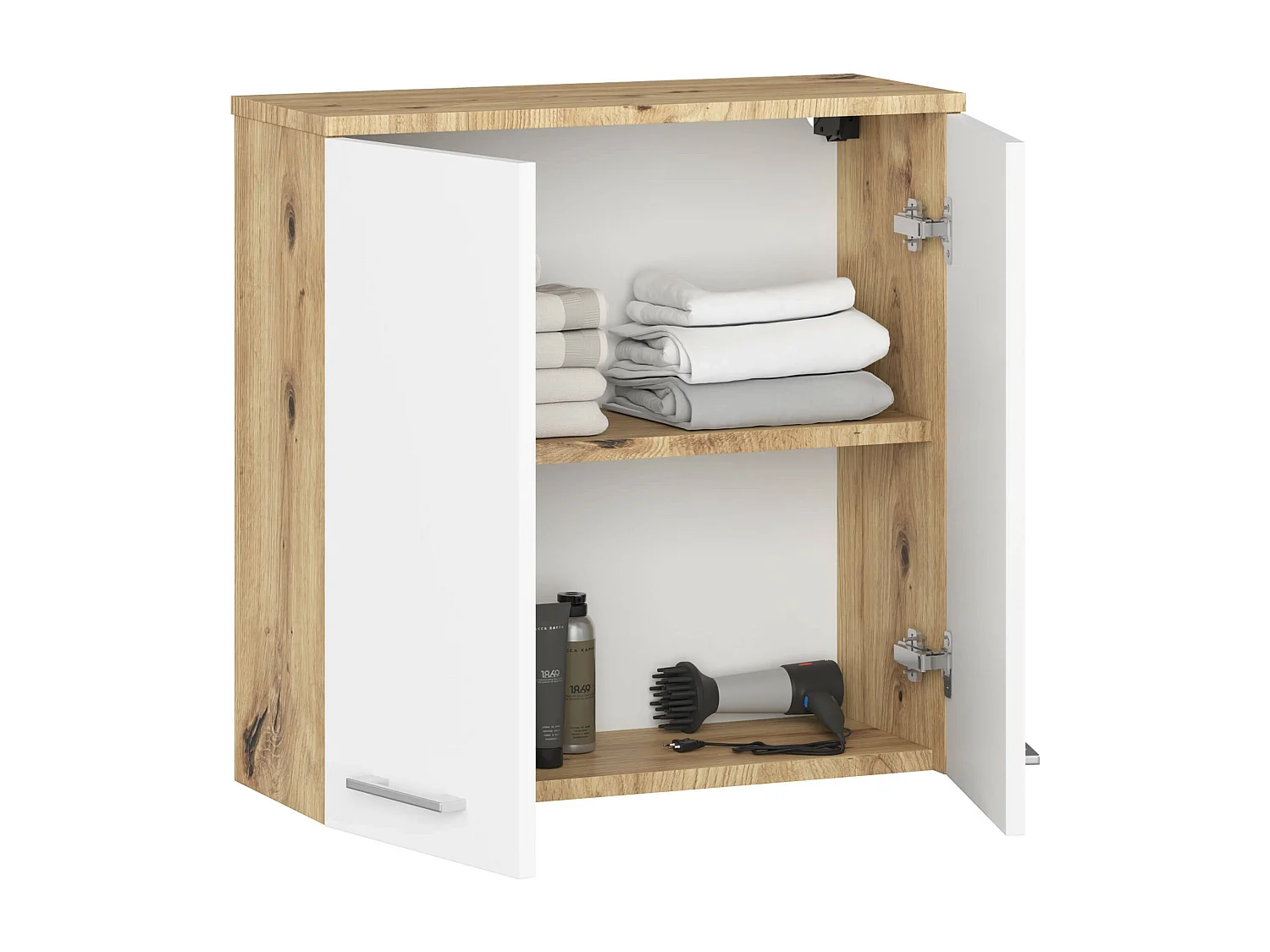 Armoire salle de bains AKORD FIN accr. au mur Chêne Artisan 60 cm 2 portes façade Blanche 2 étagères 60x22,5x60 cm