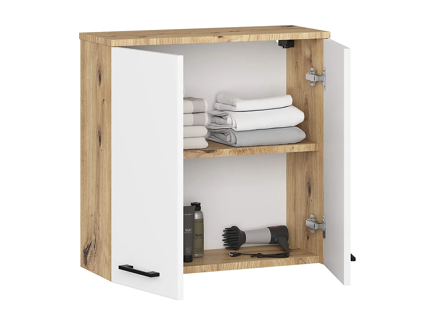 Mobile bagno sospeso AKORD FIN Quercia Ertisan 60 cm 2 ante inserto frontale Bianco 60x22,5x60 cm