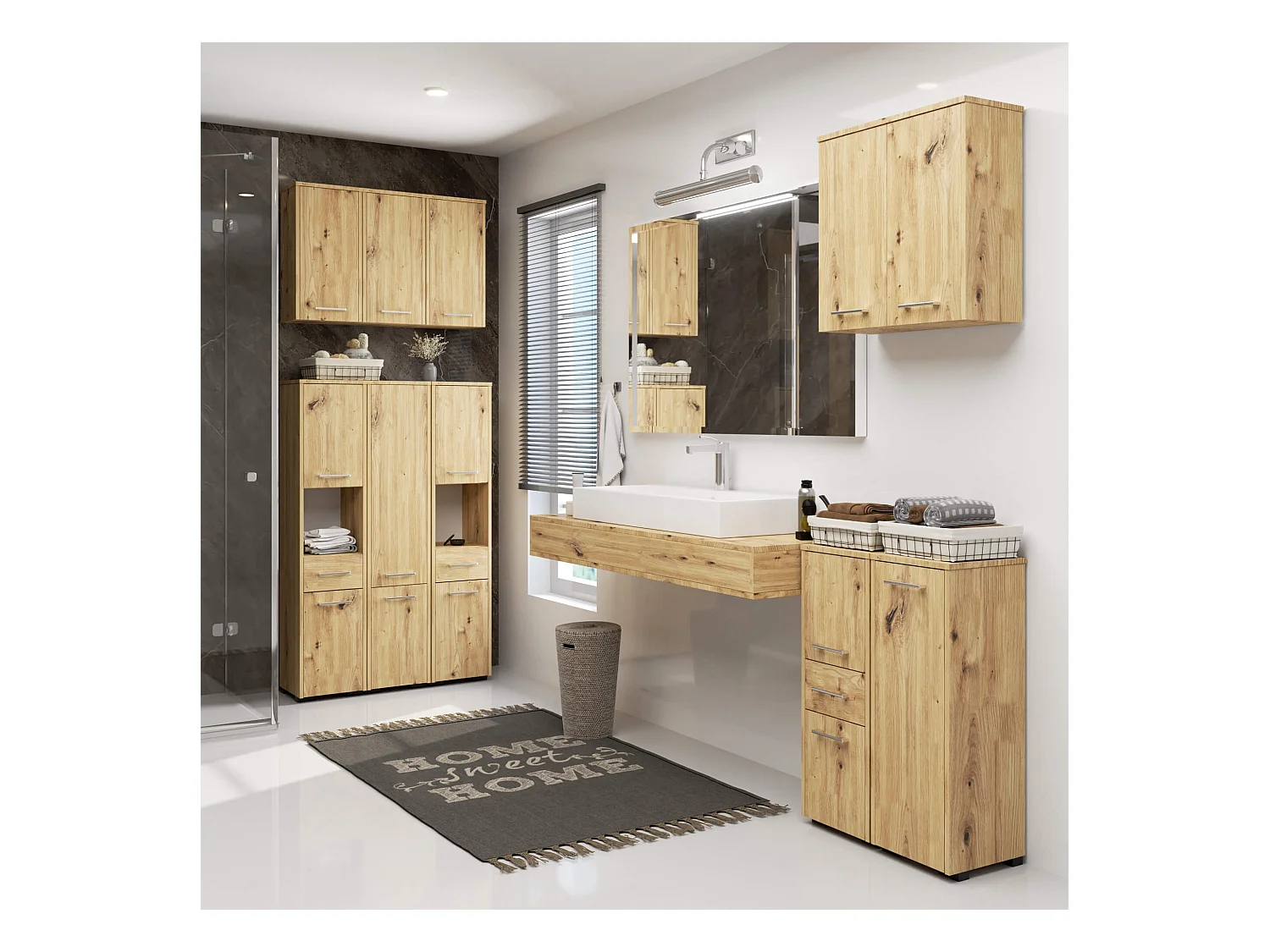 Armoire salle de bains AKORD FIN accr. au mur Chêne Artisan 30 cm 1 porte façade Chêne Artisan 2 étagères 30x22,5x60 cm