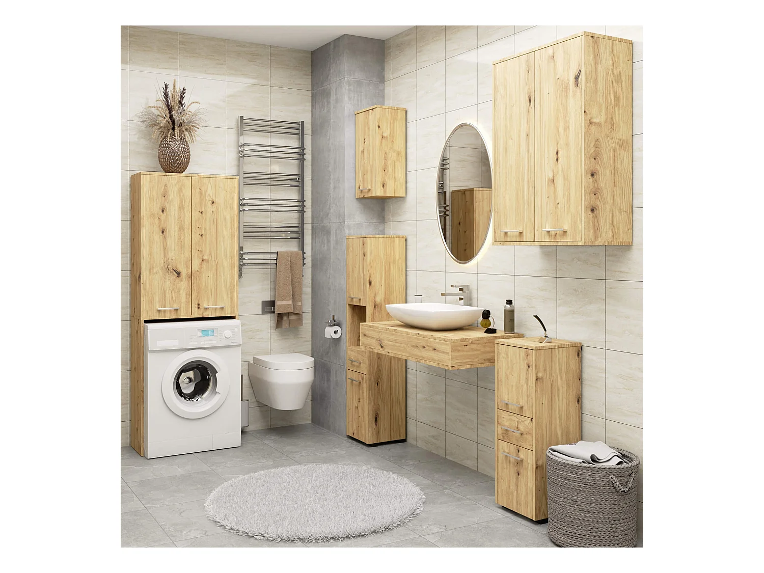 Armoire salle de bains AKORD FIN accr. au mur Chêne Artisan 30 cm 1 porte façade Chêne Artisan 2 étagères 30x22,5x60 cm