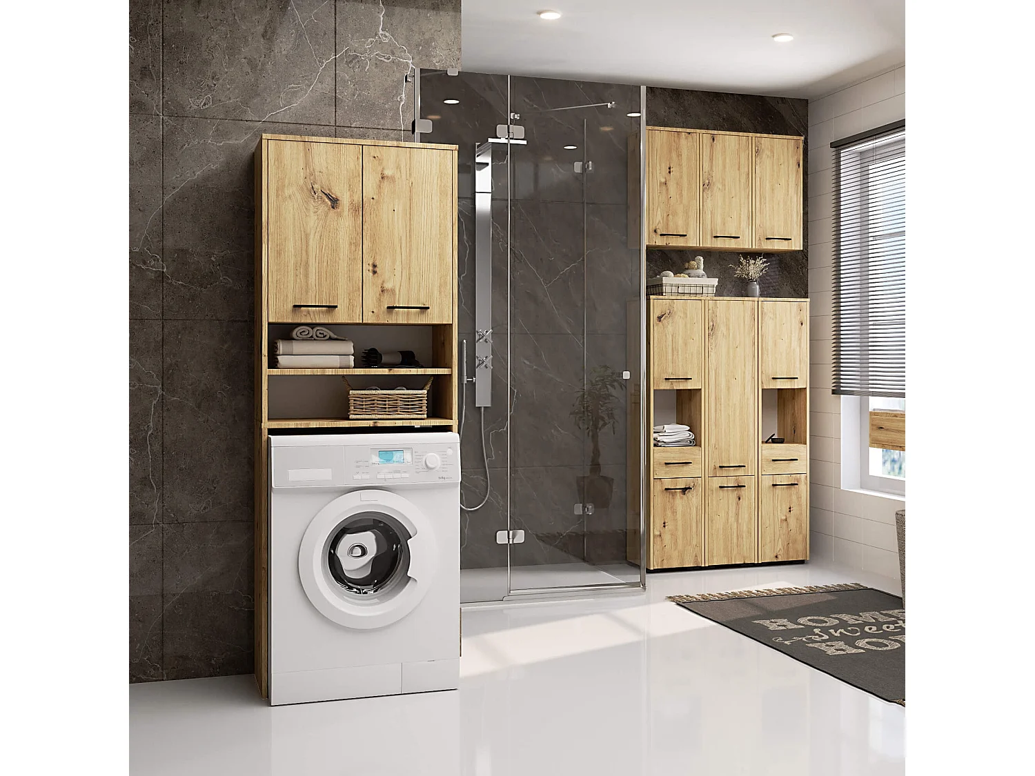 Armoire salle de bains AKORD FIN accr. au mur Chêne Artisan 30 cm 1 porte façade Chêne Artisan 2 étagères 30x22,5x60 cm