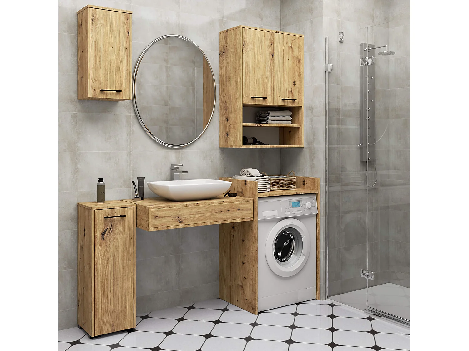 Armoire salle de bains AKORD FIN accr. au mur Chêne Artisan 30 cm 1 porte façade Chêne Artisan 2 étagères 30x22,5x60 cm