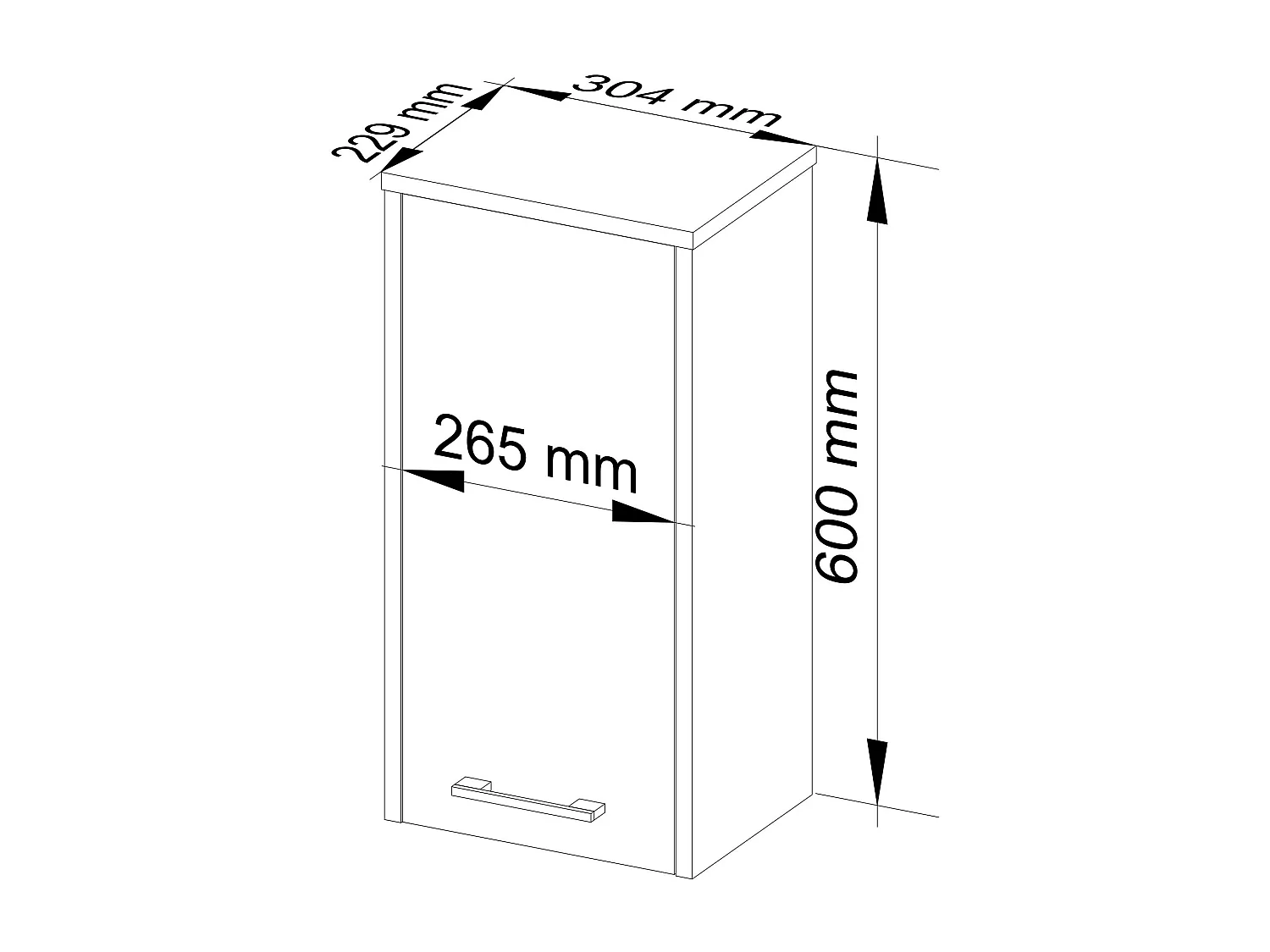 Armoire salle de bains AKORD FIN accr. au mur Chêne Artisan 30 cm 1 porte façade Blanche 2 étagères 30x22,5x60 cm