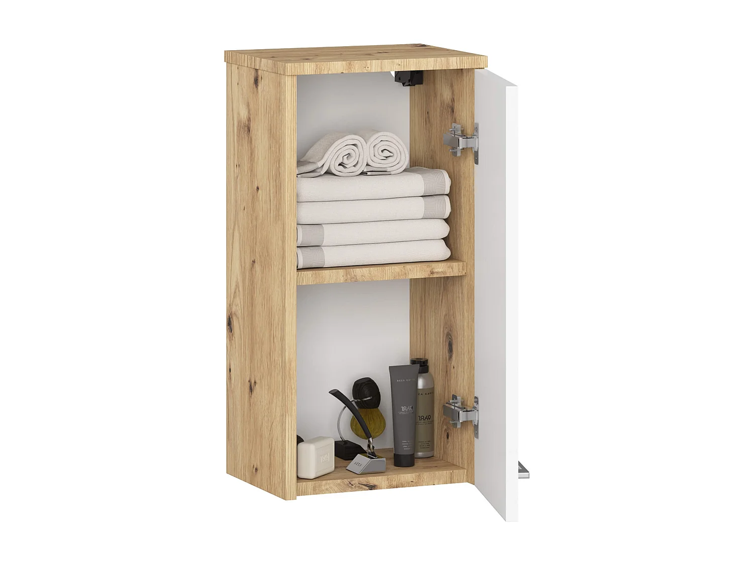 Armoire salle de bains AKORD FIN accr. au mur Chêne Artisan 30 cm 1 porte façade Blanche 2 étagères 30x22,5x60 cm