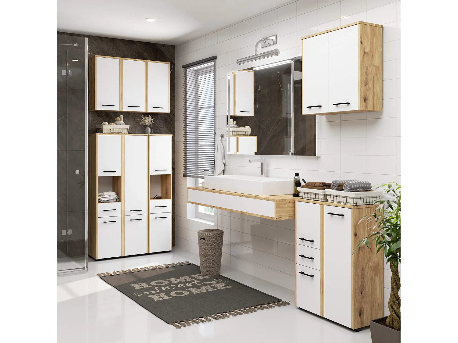 Mobile bagno sospeso AKORD FIN Quercia Artisan 30 cm 1 anta inserto frontale Bianco 30x22,5x60 cm