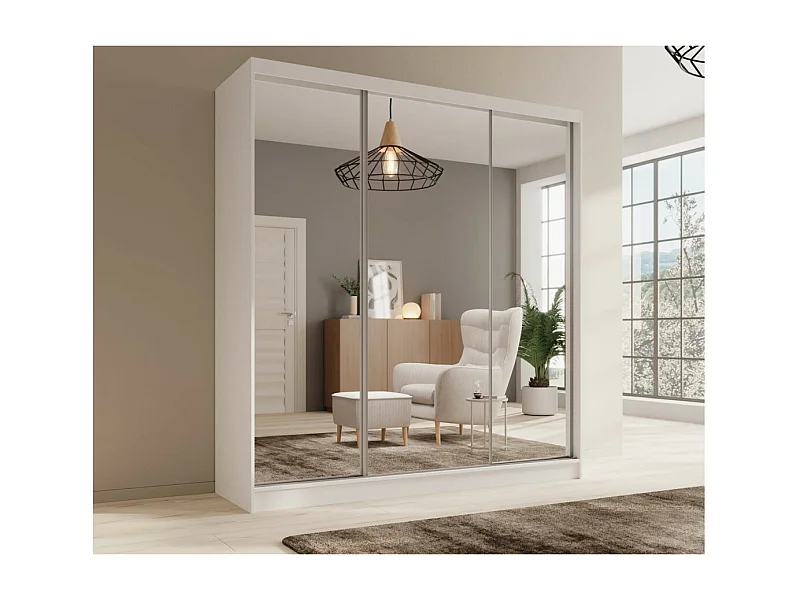 Armoire Tilo (200 cm)/Portes coulissantes/Miroir/Blanc