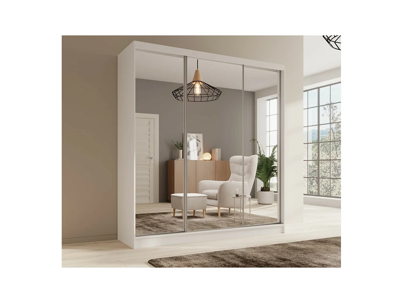 Armadio Tilo (200cm)/Ante scorrevoli/Specchio/Bianco