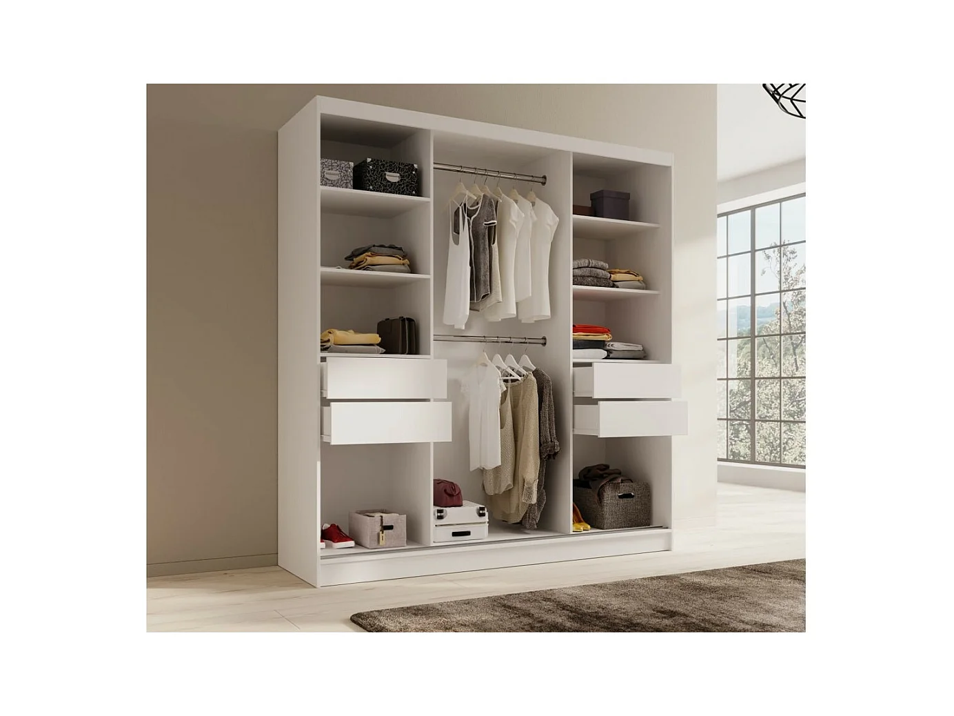 Armadio Tilo (200cm)/Ante scorrevoli/Specchio/Bianco