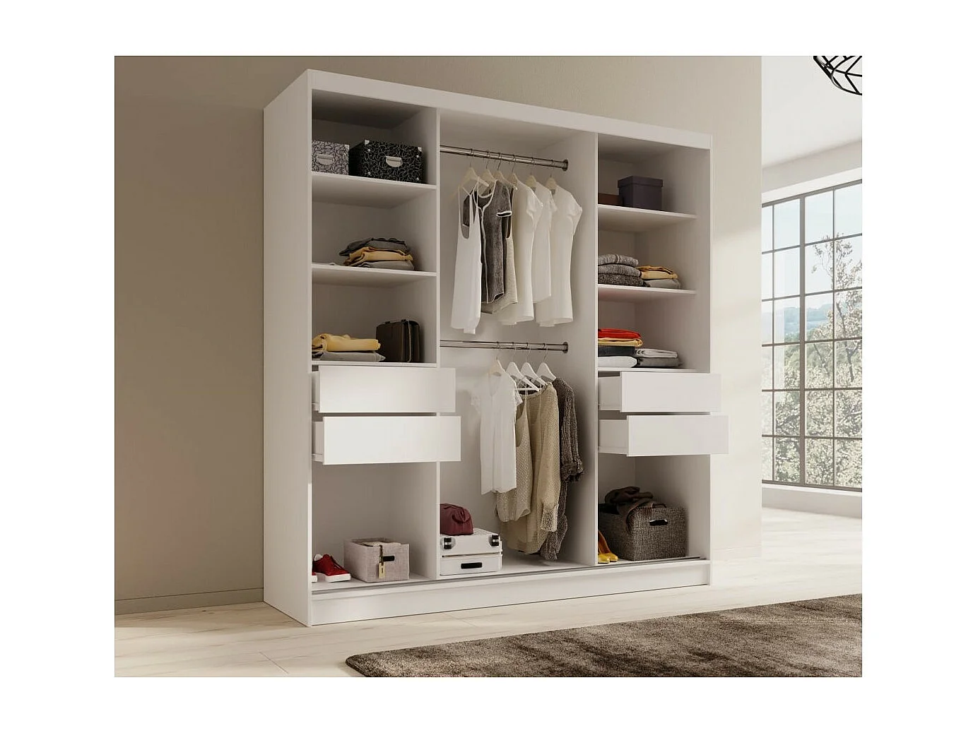 Kleiderschrank Tilo (200cm)/Schiebetüren/Spiegel/Weiss