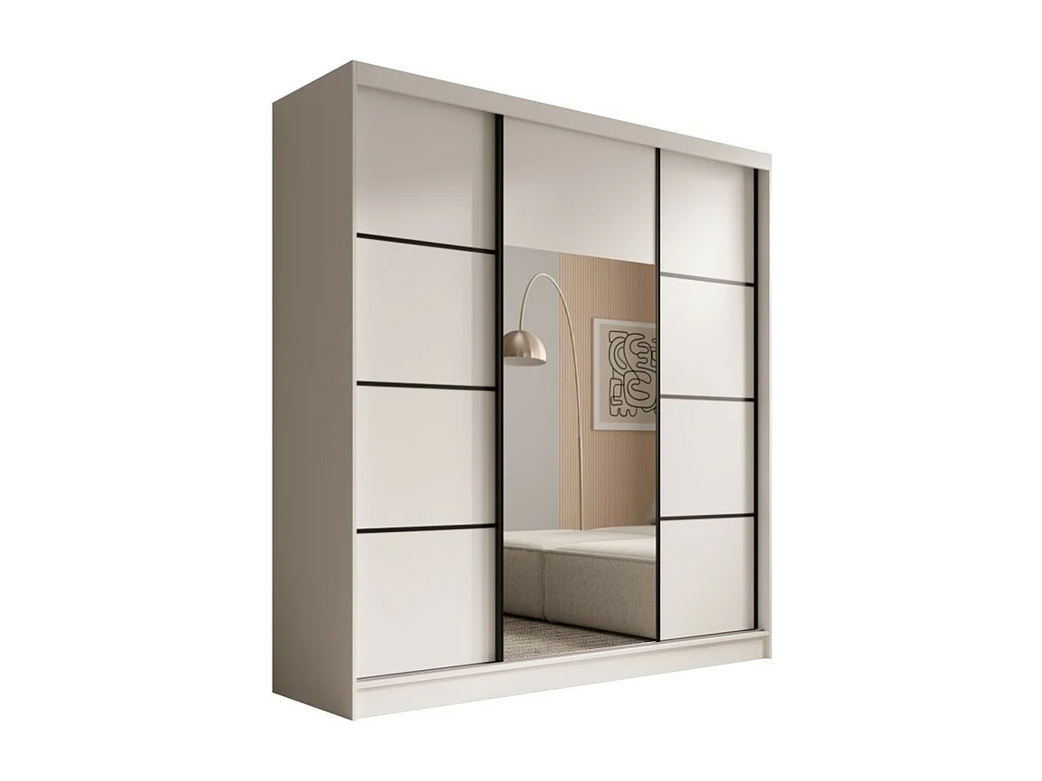 Kleiderschrank Kristen (200cm)/Schiebetüren/Spiegel/Schwarz&Weiss