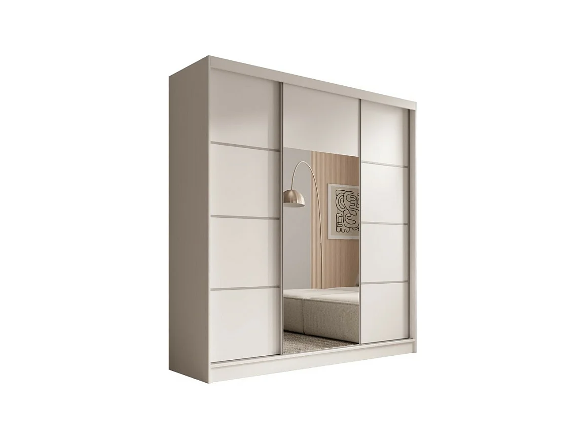 Armoire Kristen (200cm)/Portes coulissantes/Miroir/Blanc
