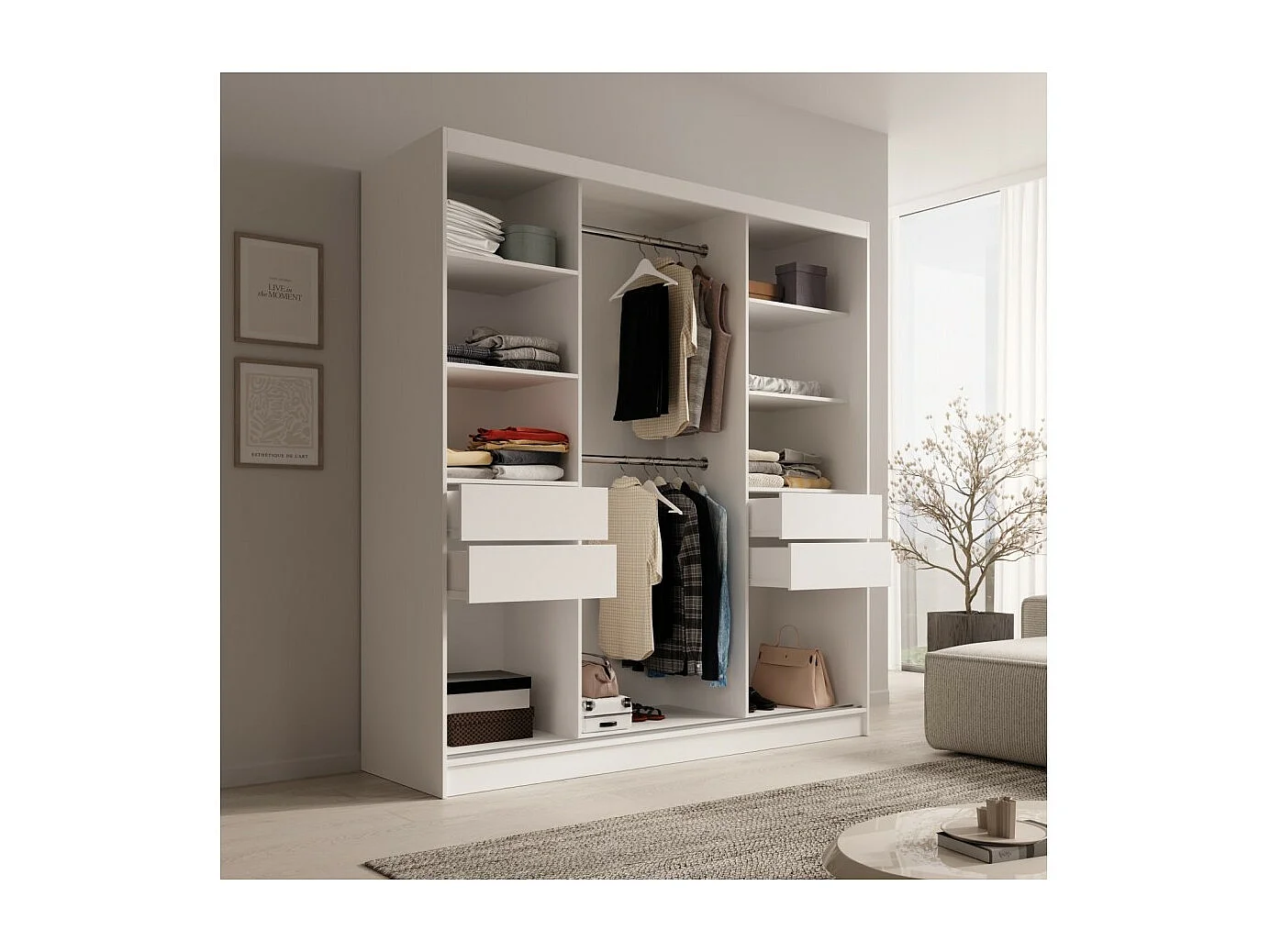 Armoire Kristen (200cm)/Portes coulissantes/Miroir/Blanc