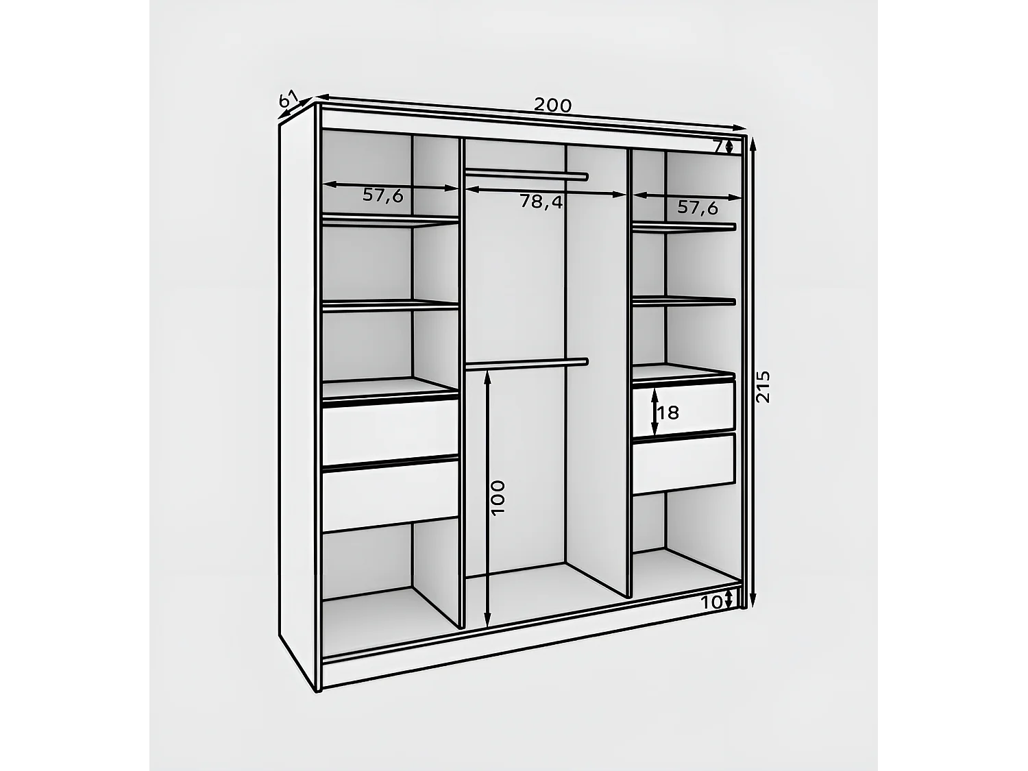 Armoire Kristen (200cm)/Portes coulissantes/Miroir/Blanc