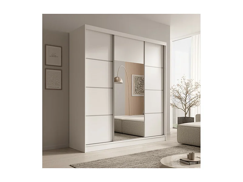 Armoire Kristen (200cm)/Portes coulissantes/Miroir/Blanc