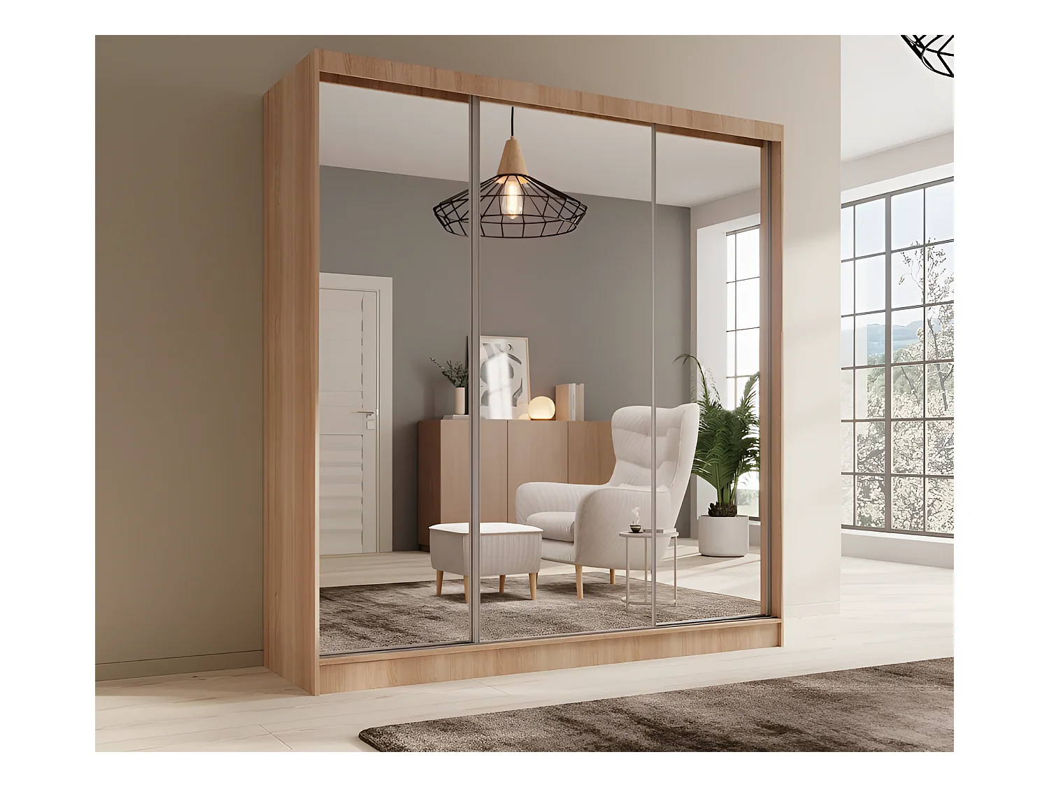 Kleiderschrank Tilo (200cm)/Schiebetüren/Spiegel/Braun