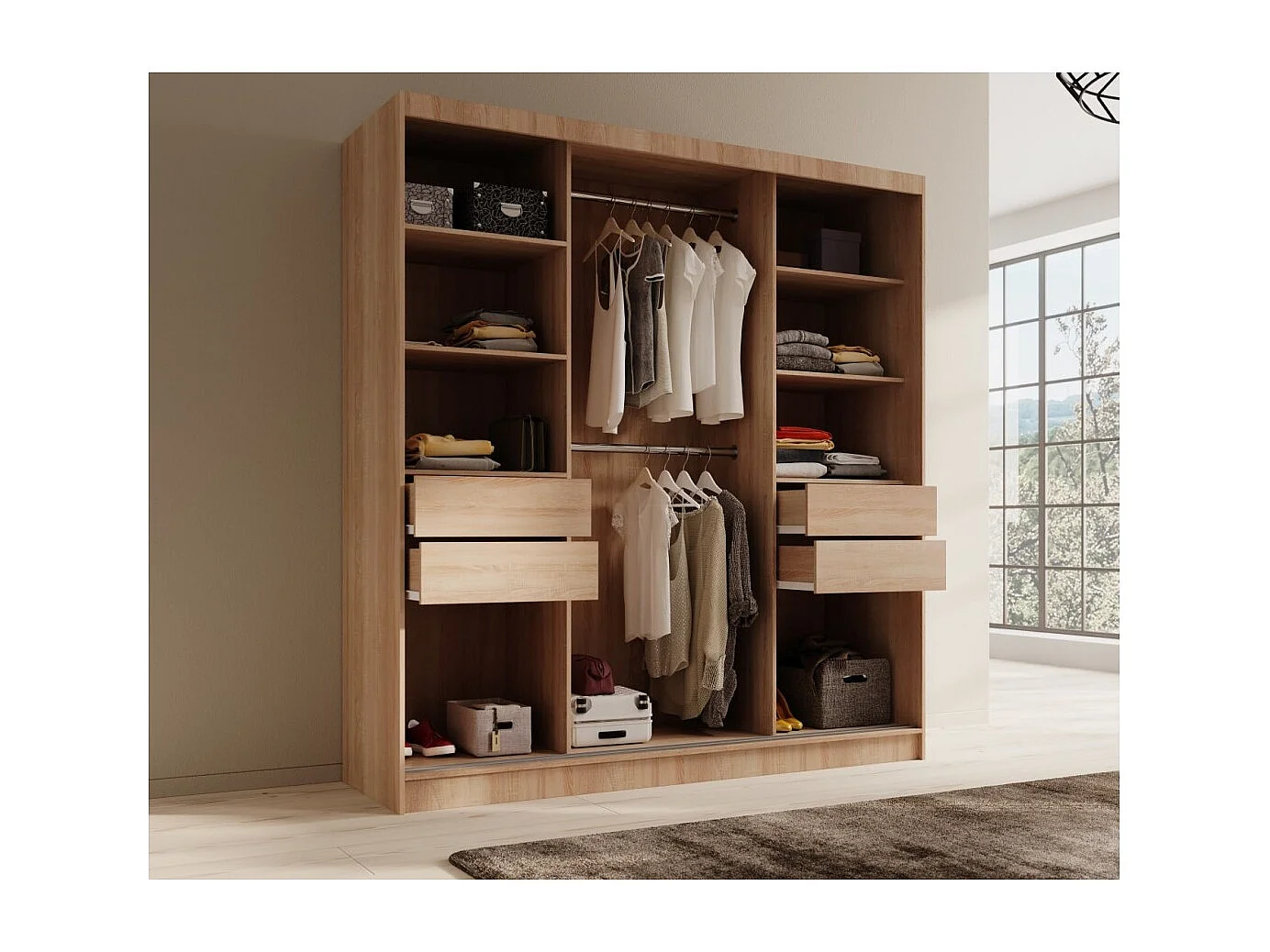 Kleiderschrank Tilo (200cm)/Schiebetüren/Spiegel/Braun