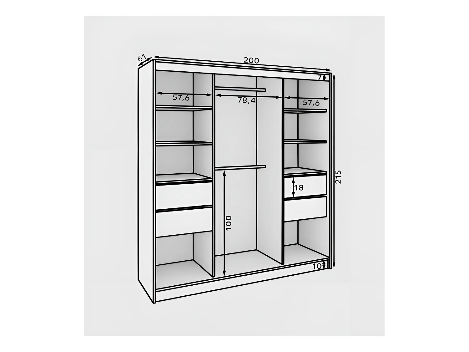 Kleiderschrank Tilo (200cm)/Schiebetüren/Spiegel/Braun