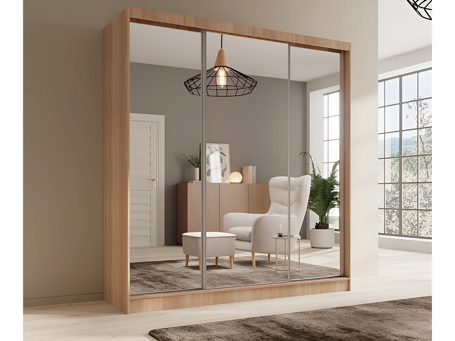 Kleiderschrank Tilo (200cm)/Schiebetüren/Spiegel/Braun