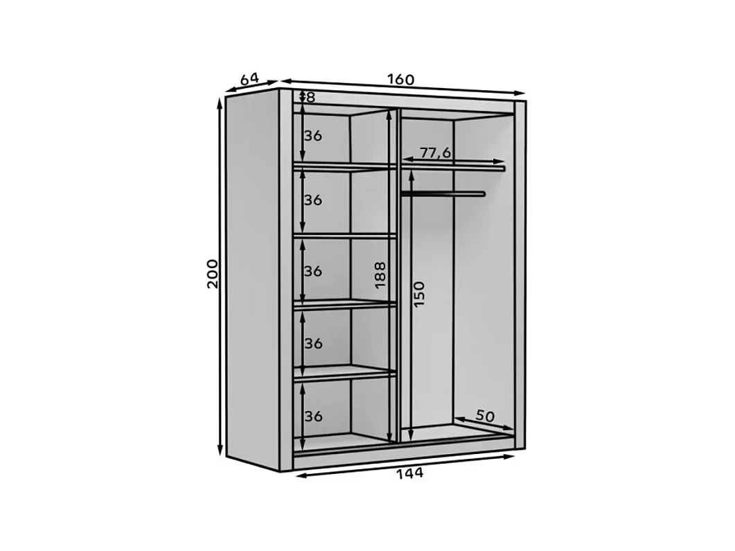 Armoire chambre adulte DIVA 160cm – 2 portes coulissantes-Blanc