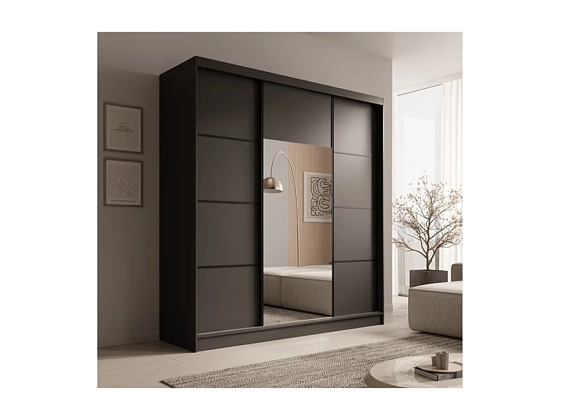 Armoire Kristen (200cm)/Portes coulissantes/Miroir/Noir