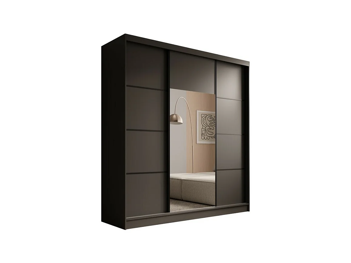 Armoire Kristen (200cm)/Portes coulissantes/Miroir/Noir