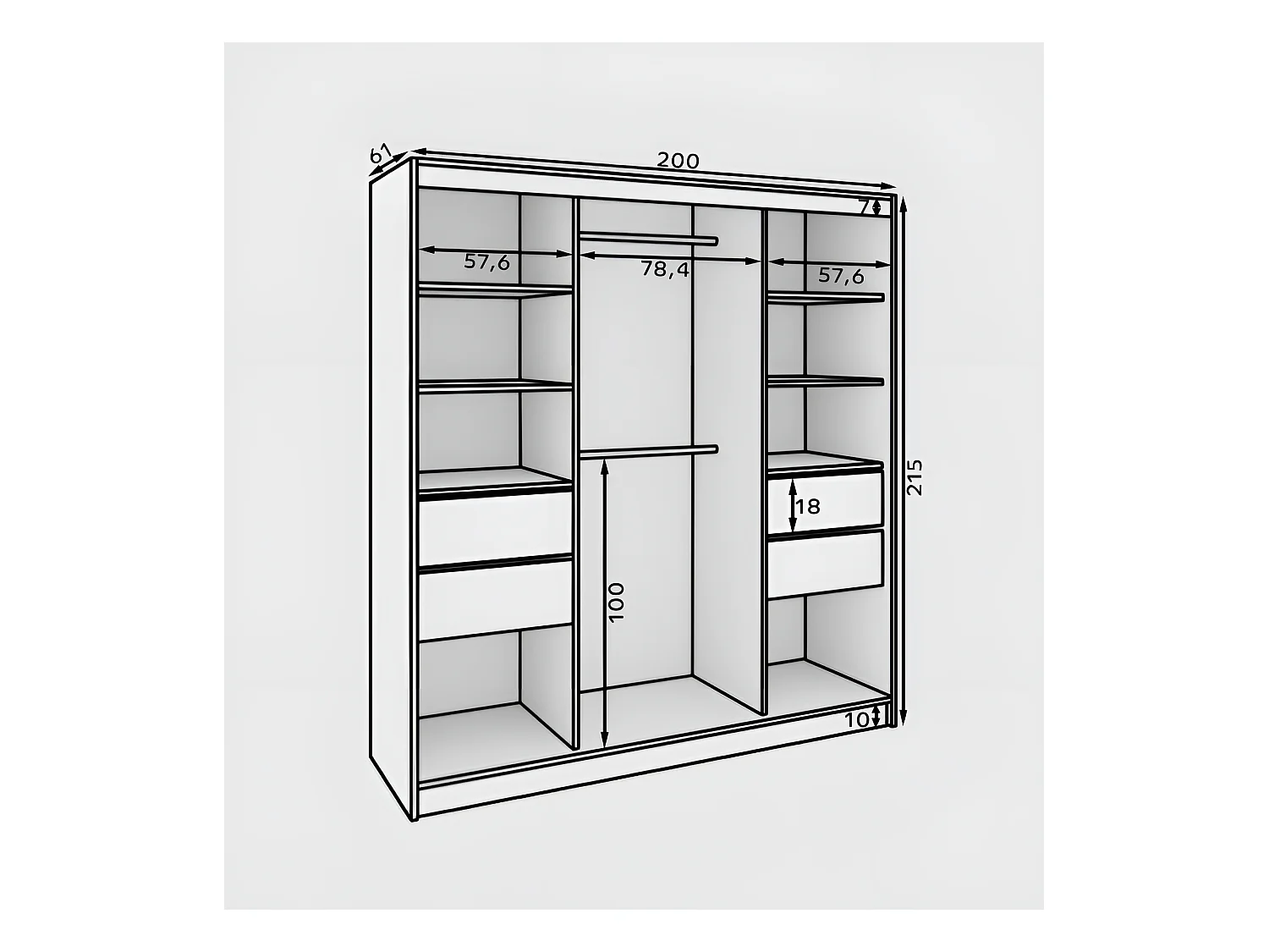 Armoire Kristen (200cm)/Portes coulissantes/Miroir/Noir