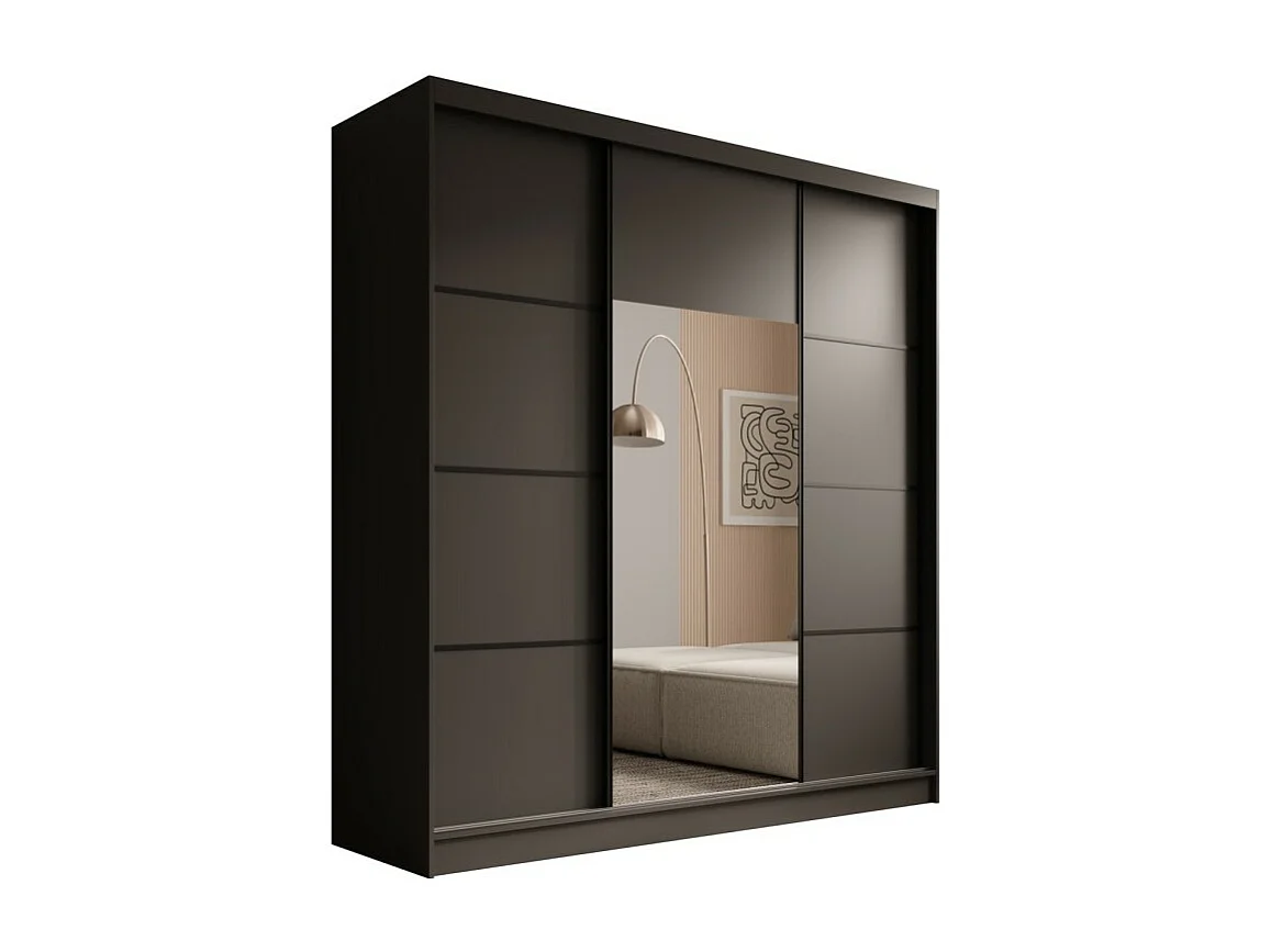 Armoire Kristen (200cm)/Portes coulissantes/Miroir/Noir