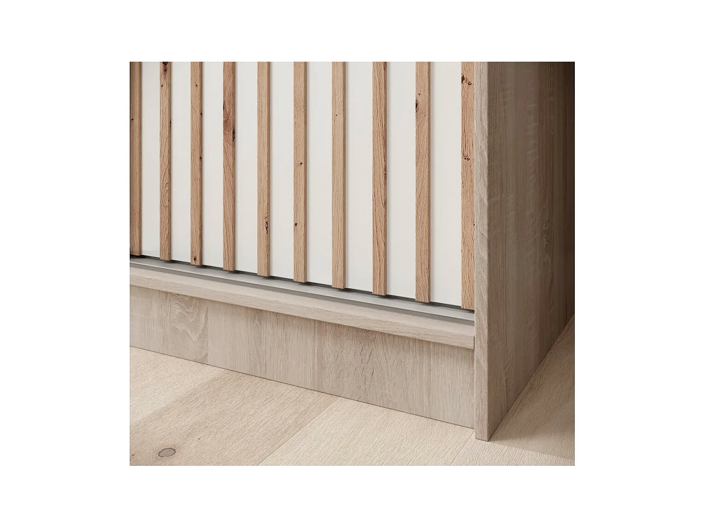 Armoire Ines (200 cm)/Portes coulissantes/Miroir et tiroirs/Blanc&Marron