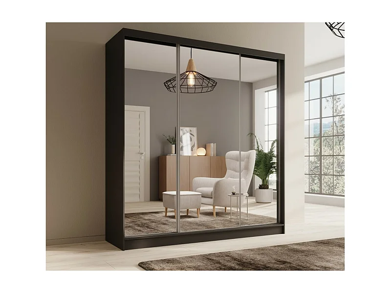 Armoire Tilo (200 cm)/Portes coulissantes/Miroir/Noir