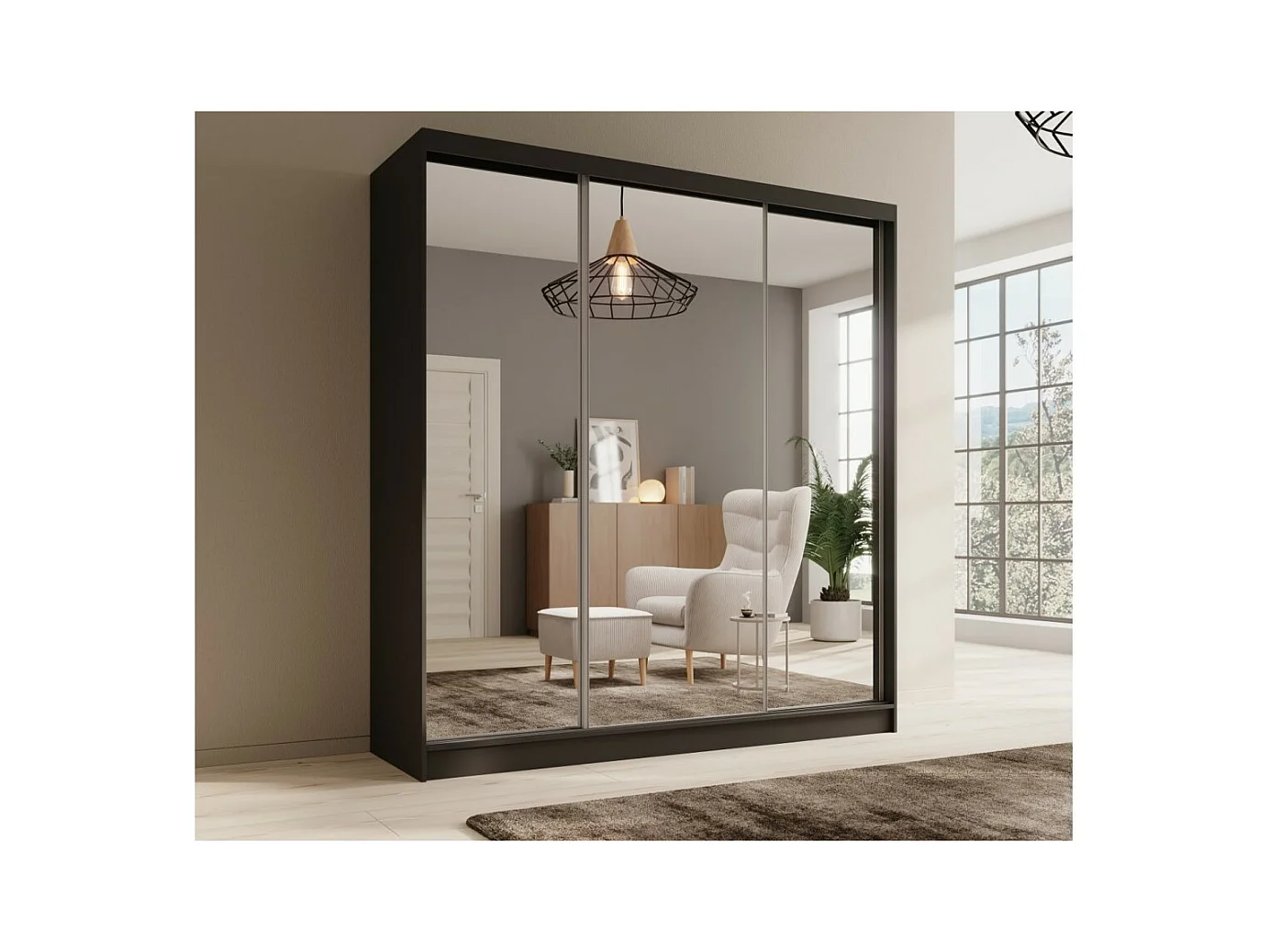 Kleiderschrank Tilo (200cm)/Schiebetüren/Spiegel/Schwarz