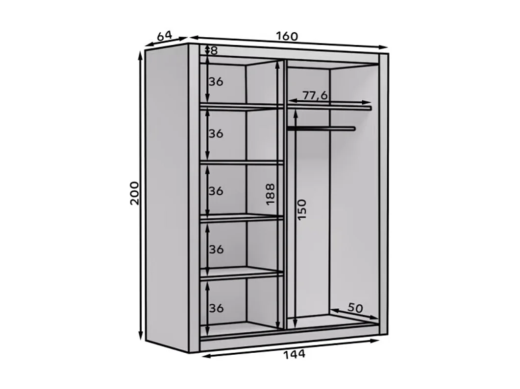 Armoire chambre adulte DIVA 160cm – 2 portes coulissantes-Beige
