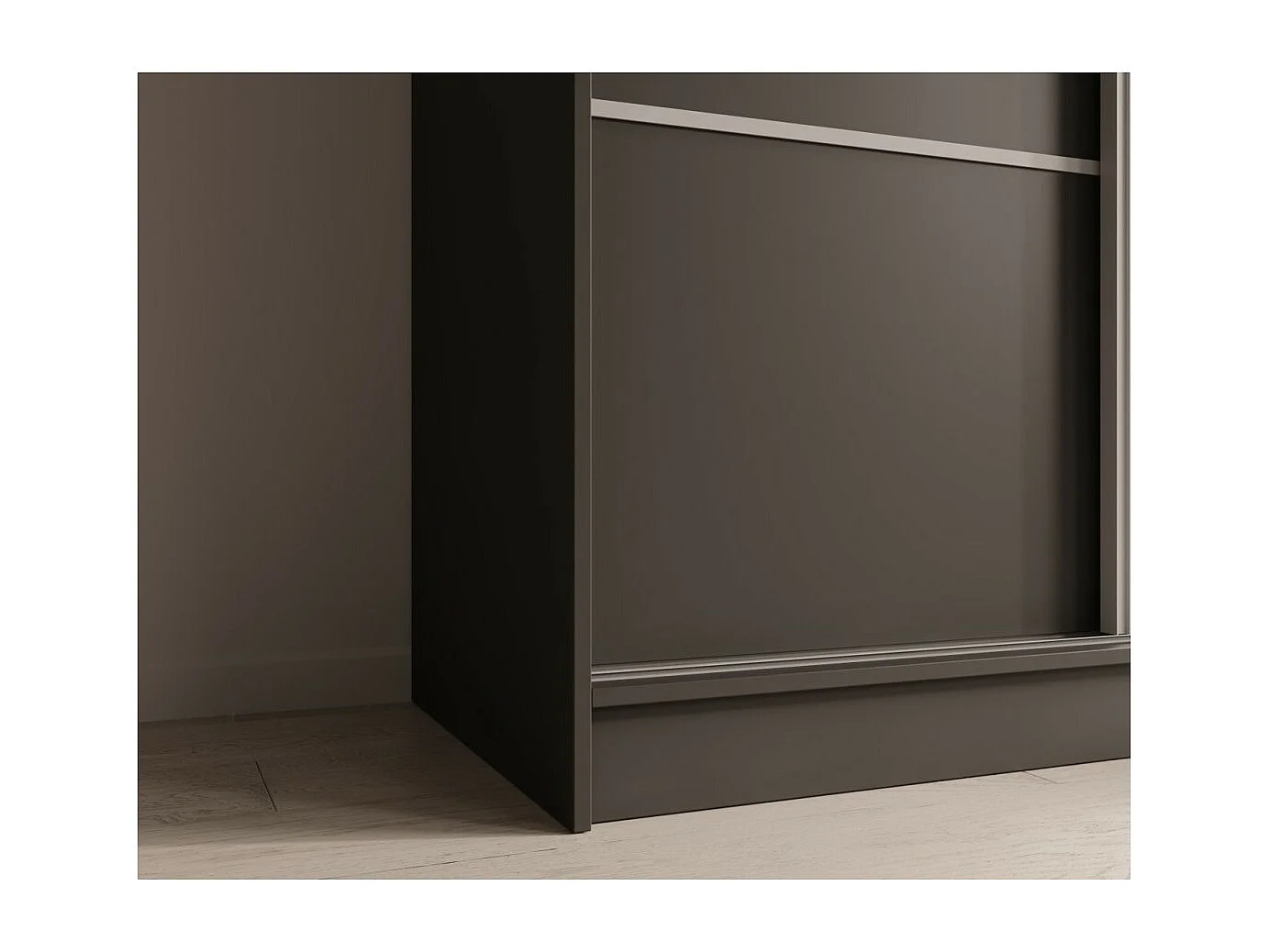 Armoire Kristen (200cm)/Portes coulissantes/Miroir/Noir&Gris