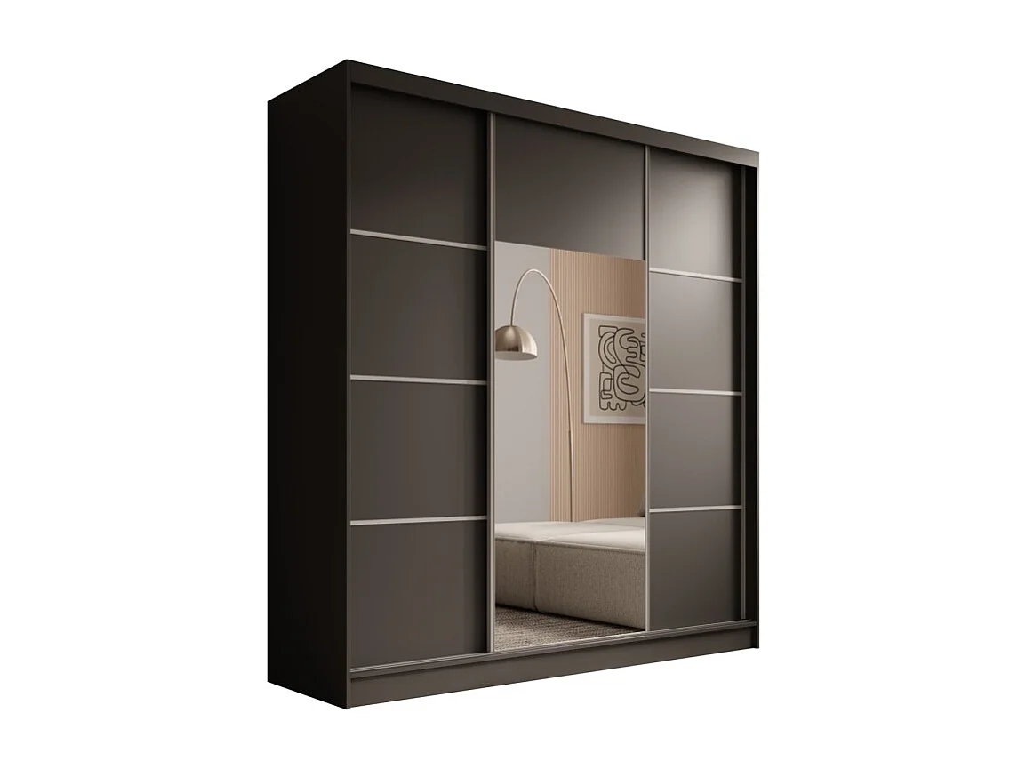 Armoire Kristen (200cm)/Portes coulissantes/Miroir/Noir&Gris