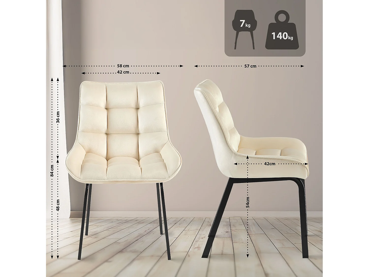 chaise salle à manger - Velours - Crème - Saranda