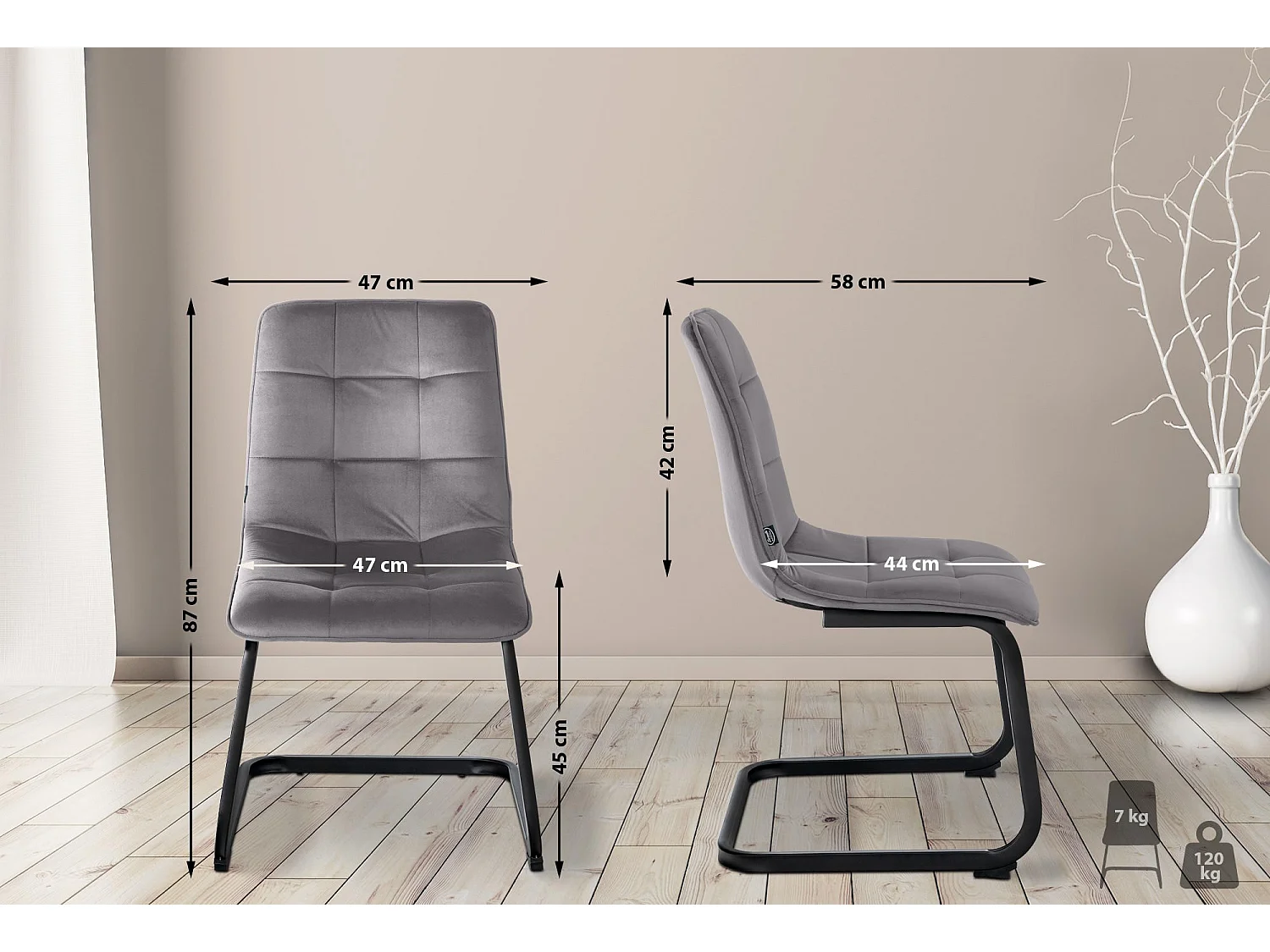 Lot de 2  chaises oscillantes - Velours - Gris foncé - Vermont