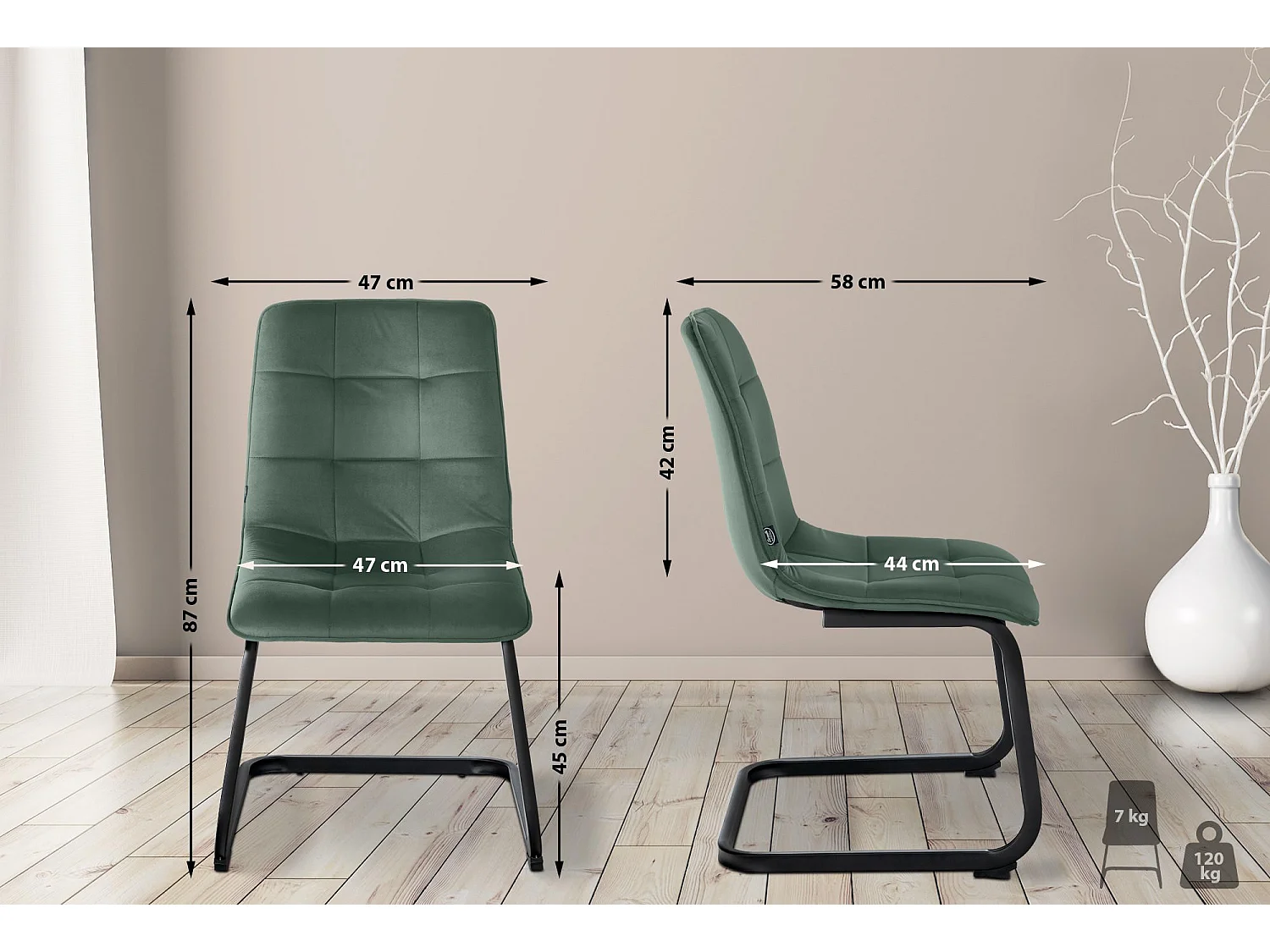 Lot de 2  chaises oscillantes - Velours - Vert foncé - Vermont