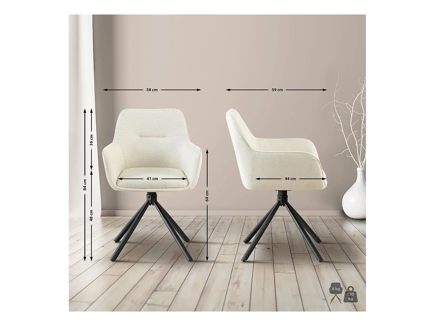 chaises avec accoudoirs - Tissu - Crème - Tipton